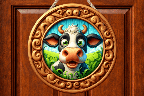 Funny Cartoon Cow Round Wood Door Sign Review
